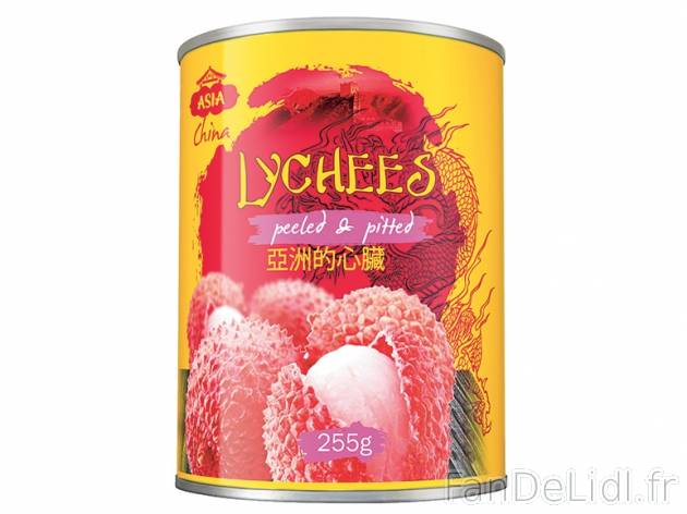 Litchis , prezzo 1.49 € per 255 g (PNE), 1 kg = 5,84 € EUR. 
- Dénoyautés ...