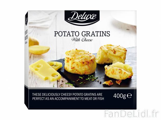 4 gratins de pommes de terre au fromage chez , le prix 2.59 &#8364; 

Caractéristiques

- ...