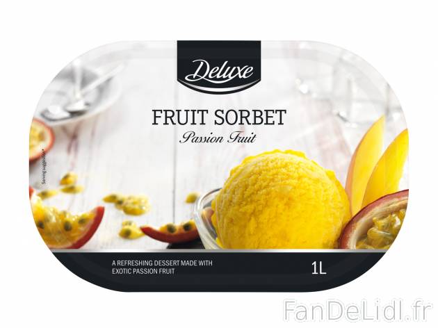 Sorbets , le prix 2.29 &#8364; 
- Au choix : fruit de la passion, mangue, citron ...