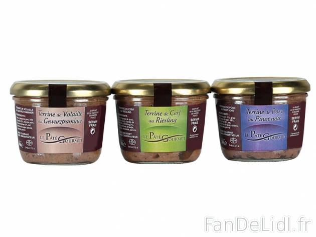 3 terrines , prezzo 2.49 € per 3 x 180 g, 1 kg = 4,61 € EUR. 
- Assortiment ...