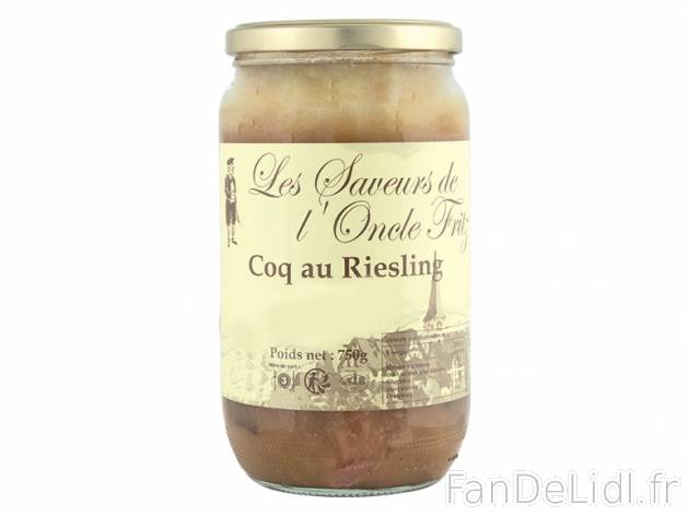 Coq au Riesling , prezzo 4.99 € per 750 g, 1 kg = 6,65 € EUR.
