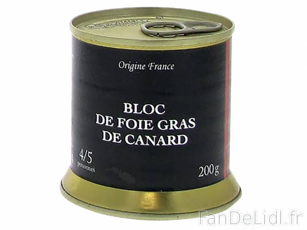 Bloc de foie gras de canard , le prix 4.69 € 

Caractéristiques

- canard_origine_france ...