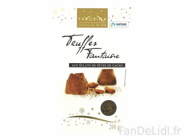 Truffes fantaisie , le prix 1.35 € 
- Au choix : aux éclats de fèves de cacao ...