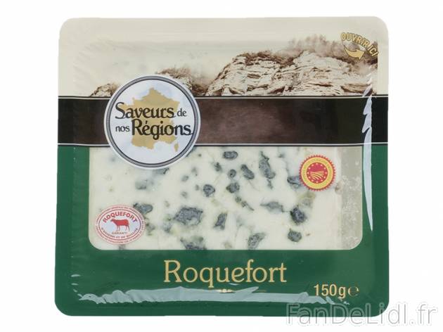 Roquefort AOP , prezzo 1.75 € per 150 g, 1 kg = 11,67 € EUR.