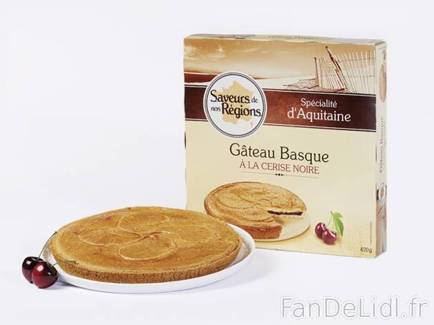 Gâteau basque à la cerise noire , prezzo 3.29 € per 420 g, 1 kg = 7,83 € EUR.