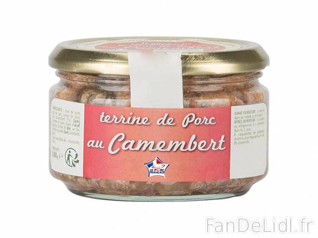 Terrine de porc au camembert , prezzo 0.99 € per 180 g, 1 kg = 5,50 € EUR.