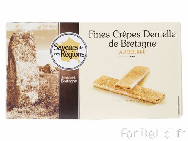 Fines crêpes dentelle de Bretagne , prezzo 1.29 € per 85 g, 1 kg = 15,18 € ...