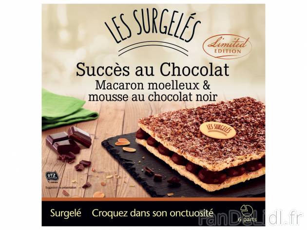 Succès au chocolat , le prix 4.49 €  

Caractéristiques

- surgelées