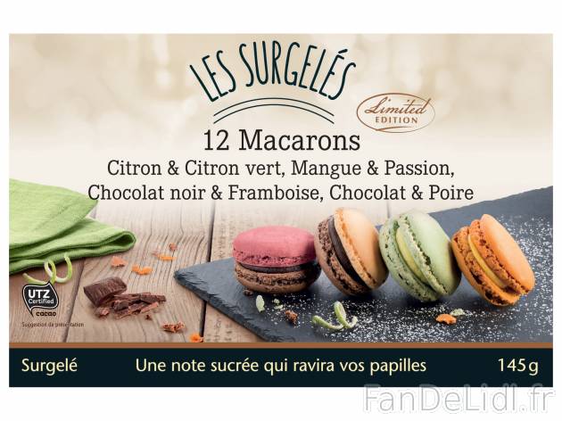 12 macarons premium , le prix 3.99 €  

Caractéristiques

- surgelées
