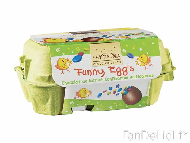 Funny eggs , prezzo 2.89 € per 150 g, 1 kg = 19,27 € EUR. 
- Chocolat au lait ...