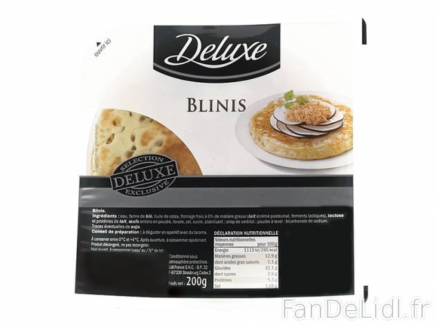 4 maxi blinis , prezzo 0.79 € per 200 g, 1 kg = 3,95 € EUR.