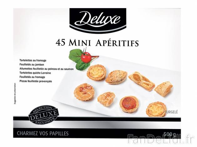 45 mini apéritifs , prezzo 2.59 € per 500 g, 1 kg = 5,18 € EUR.