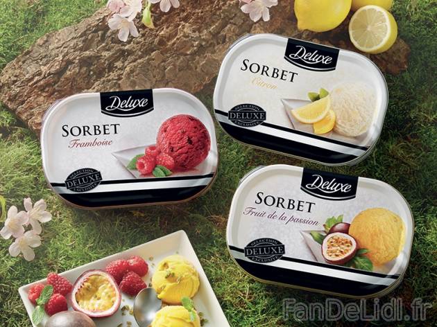 Sorbet aux fruits , prezzo 2.19 € per 665 g au choix, 1 kg = 3,29 € EUR. 
- ...