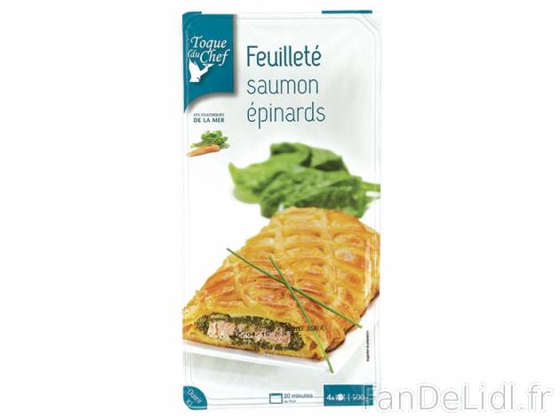 Feuilleté saumon-épinards , prezzo 3.99 € per 500 g, 1 kg = 7,98 € EUR. 
- ...