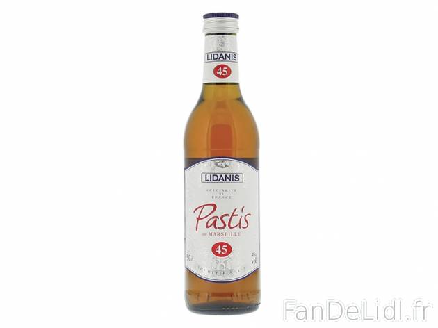 Pastis de Marseille , prezzo 7.59 € per 50 cl, 1 L = 15,18 € EUR.  
-      45 % Vol.