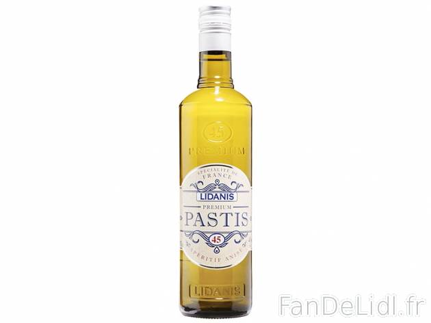 Pastis Premium , prezzo 12.99 € per 70 cl, 1 L = 18,56 € EUR.  
-      45 % Vol.