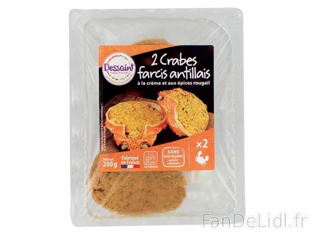 2 crabes farcis à la crème et aux épices rougail , prezzo 2.99 € per 200 g, ...