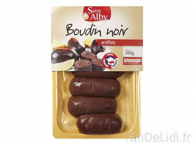 Boudin noir antillais , prezzo 1.59 € per 360 g, 1 kg = 4,42 € EUR. 
- Boyau ...