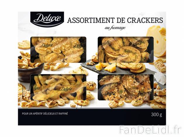 Assortiment de crackers au fromage , le prix 3.99 €