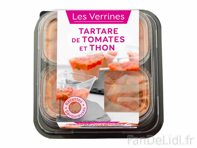 Verrines , le prix 3.99 € 
- Au choix : tartare de tomates-thon ou tartare de ...