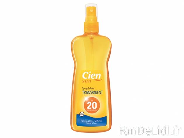 Spray solaire transparent , prezzo 4.99 € per 250 ml, 1 L = 19,96 € EUR. 
- ...