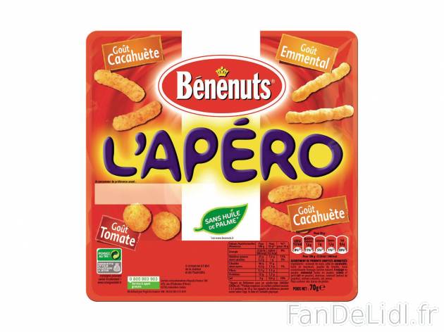 Bénénuts coffret Lapéro , le prix 0.74 € 
- Le paquet de 70 g : 0,99 € (1 ...