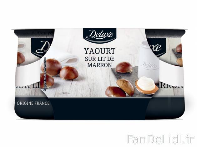 2 yaourts , le prix 1.79 € 
- Au choix : sur lit de mûres ou sur lit de marron
Caractéristiques

- ...