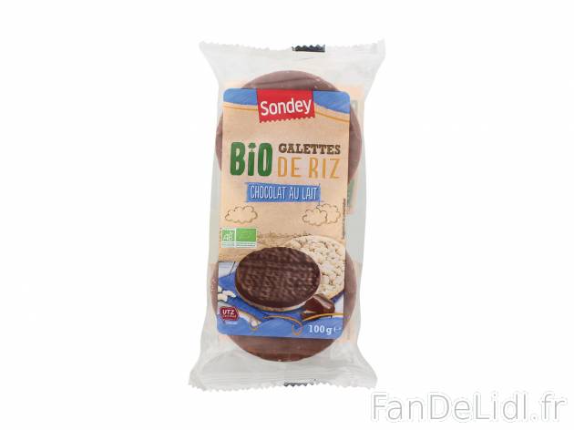 Galettes de riz Bio au chocolat , le prix 0.76 € 
- Le paquet de 100 g : 0,95 ...