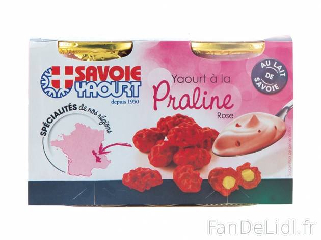 2 yaourts de Savoie à la praline rose , prezzo 1.39 € per 2 x 125 g, 1 kg = 5,56 ...