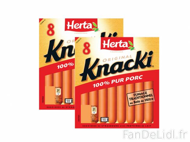 Herta 8 Knacki , le prix 1.01 € 
- Le paquet de 280 g : 1,35 € (1 kg = 4,82 ...