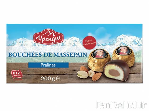 Bouchées de massepain amande et pistache , prezzo 2.29 € per 200 g, 1 kg = 11,45 ...