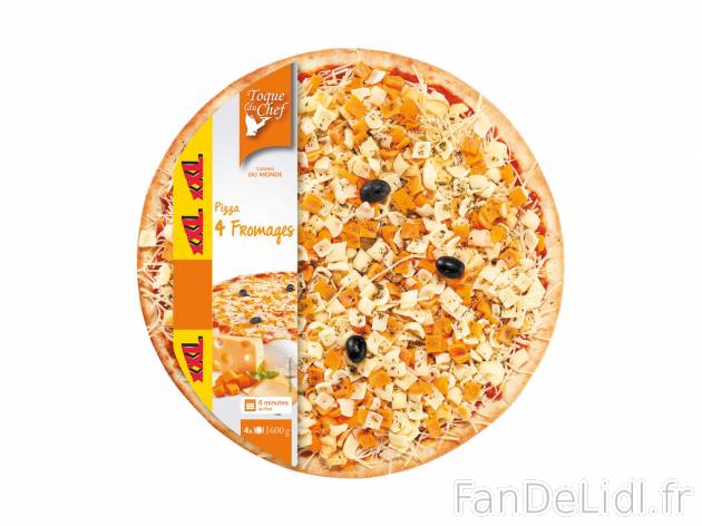Pizza 4 fromages XXL , le prix 1.99 € 

Caractéristiques

- Transformé en ...