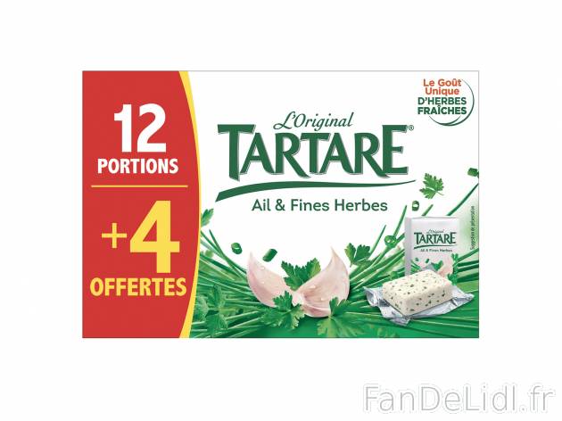 Tartare Ail & Fines Herbes , le prix 2.09 € 
- 12 portions + 4 OFFERTES
- ...