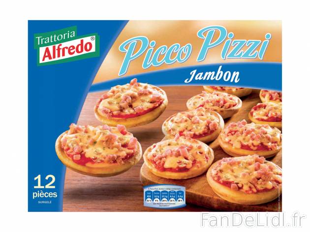12 mini pizza jambon , le prix 2.19 €  

Caractéristiques

- surgelées
