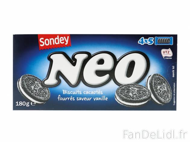 Biscuits cacaotés Neo , le prix 0.59 € 
- Le paquet de 180 g : 0,79 € (1 ...
