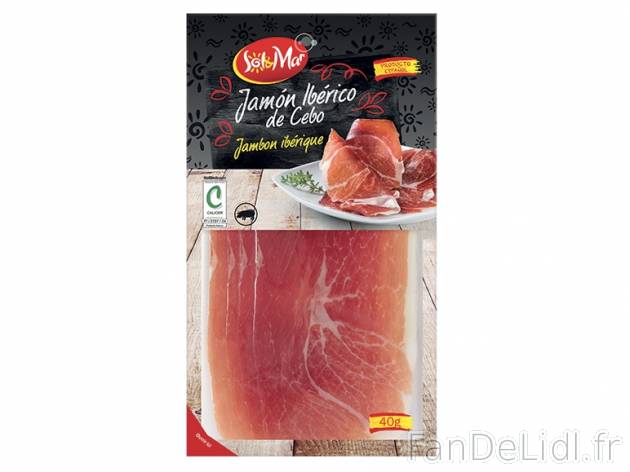 Jambon Ibérique , prezzo 2.98 € per Soit le lot de 2 paquets de 40 g, 1 kg = ...