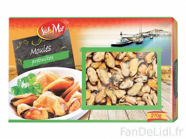 Moules ou mélange de fruits de mer , prezzo 2.29 € per 270 g au choix, 1 kg = ...