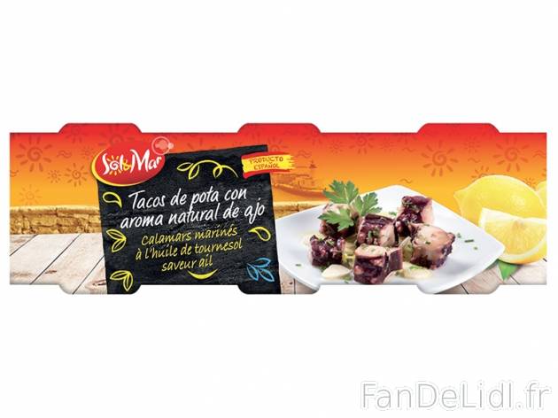 Calamars marinés à l’huile de tournesol , prezzo 1.49 € per 3 x 54 g (PNE) ...