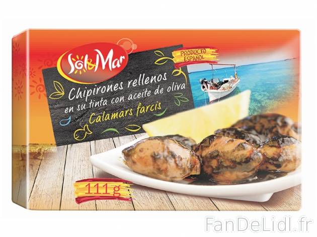 Calamars farcis à l’huile d’olive , prezzo 1.49 € per 72 g (PNE), 1 kg = ...