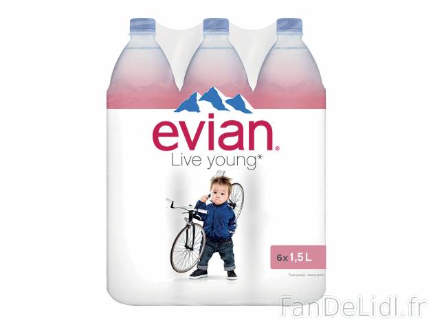 Evian live young eau minérale , le prix 2.34 € 
- Le pack de 6 x 1,5 L : 3,12 ...