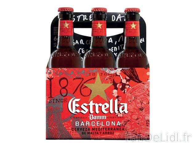 Bière Estrella Damm , prezzo 4.29 &#8364; per 6 x 33 cl, 1 L = 2,17 € EUR. ...