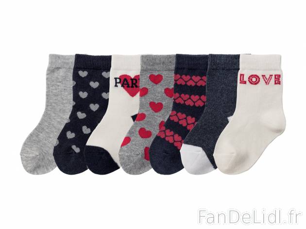 Chaussettes fille Lupilu , le prix 3.99 € 
- Ex. 60 % coton, 38 % polyamide et ...