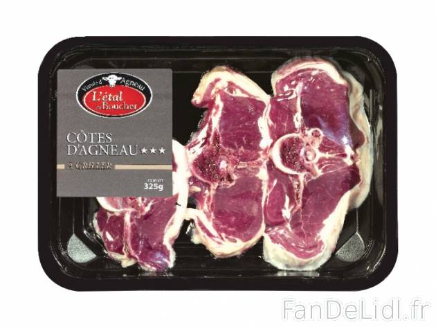 3 côtes d’agneau , prezzo 4.25 € per 325 g, 1 kg = 13,08 € EUR. 
- Origine ...