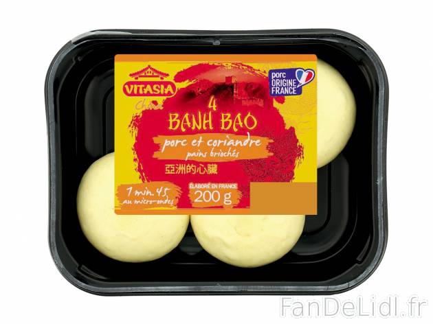 4 banh bao , le prix 2.29 € 
- Brioches fourrées au porc et à la coriandre
Caractéristiques

- ...