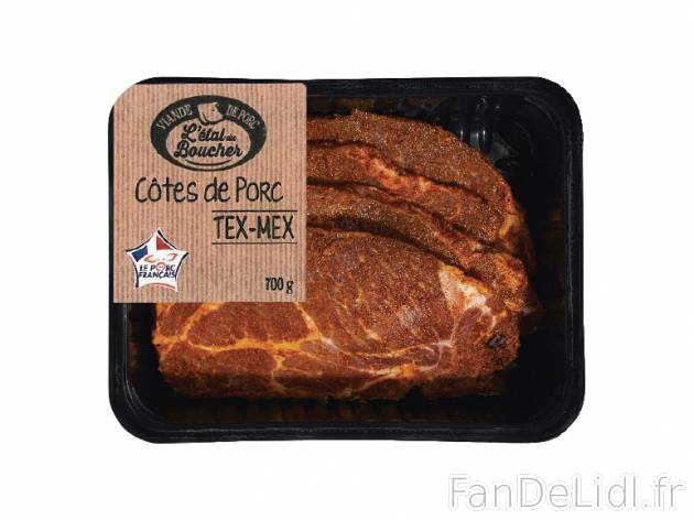 Côtes de porc échine tex-mex , prezzo 4.99 € per 700 g, 1 kg = 7,13 € EUR. ...