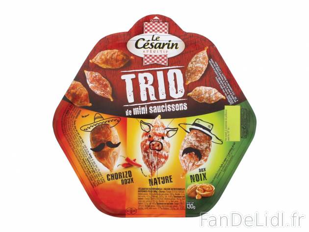 Trio de mini saucissons1 , prezzo 1.99 € per 130 g 
- Composé de chorizo doux, ...