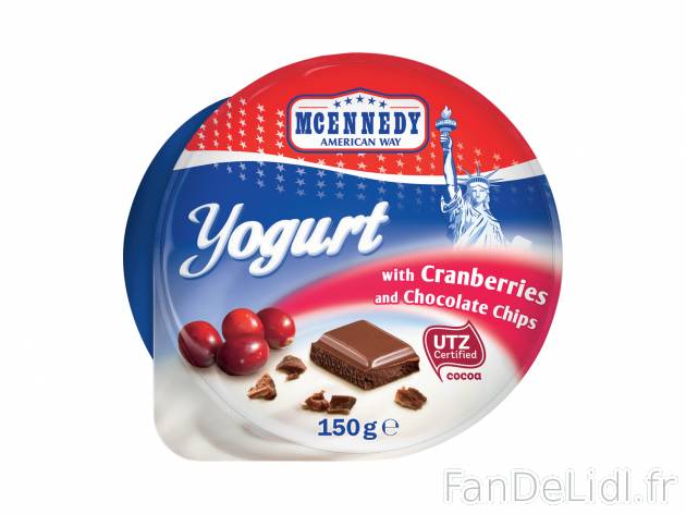Préparation laitière à l’américaine , le prix 0.49 € 
- Au choix : cranberry-copeaux de ...