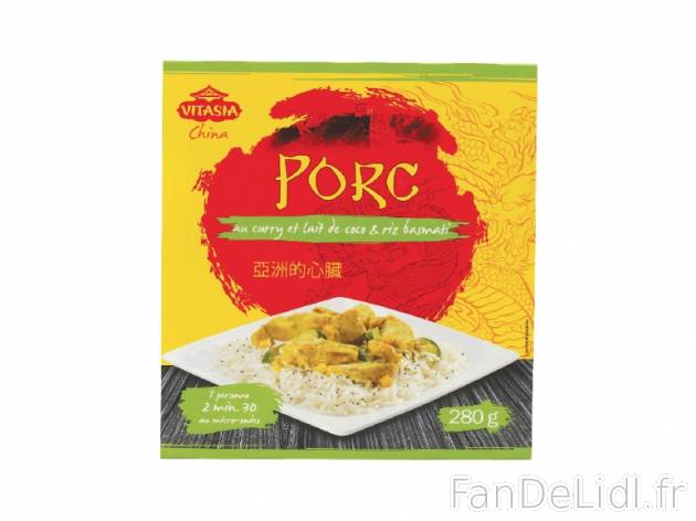 Porc curry coco et riz basmati , prezzo 2.29 € per 280 g, 1 kg = 8,18 € EUR.