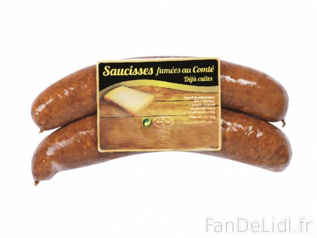 2 saucisses fumées au Comté , prezzo 2.09 € per 300 g, 1 kg = 6,97 € EUR. ...