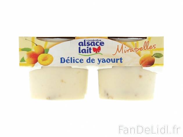 Délice de yaourt aux mirabelles , prezzo 1.99 € per 4 x 125 g, 1 kg = 3,98 € EUR.